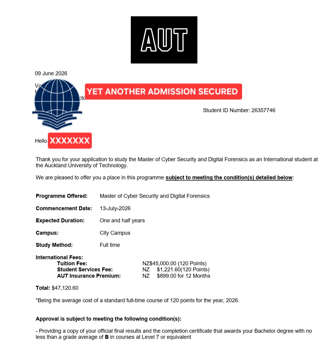 Quick admission secured